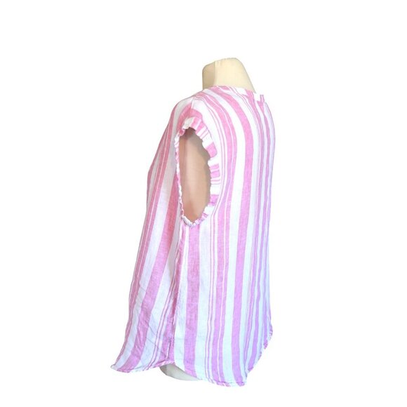 Gap Pink Linen Shirt Nautical Striped Spring Summer Resortwear Sleeveless Sz M - Picture 3 of 8